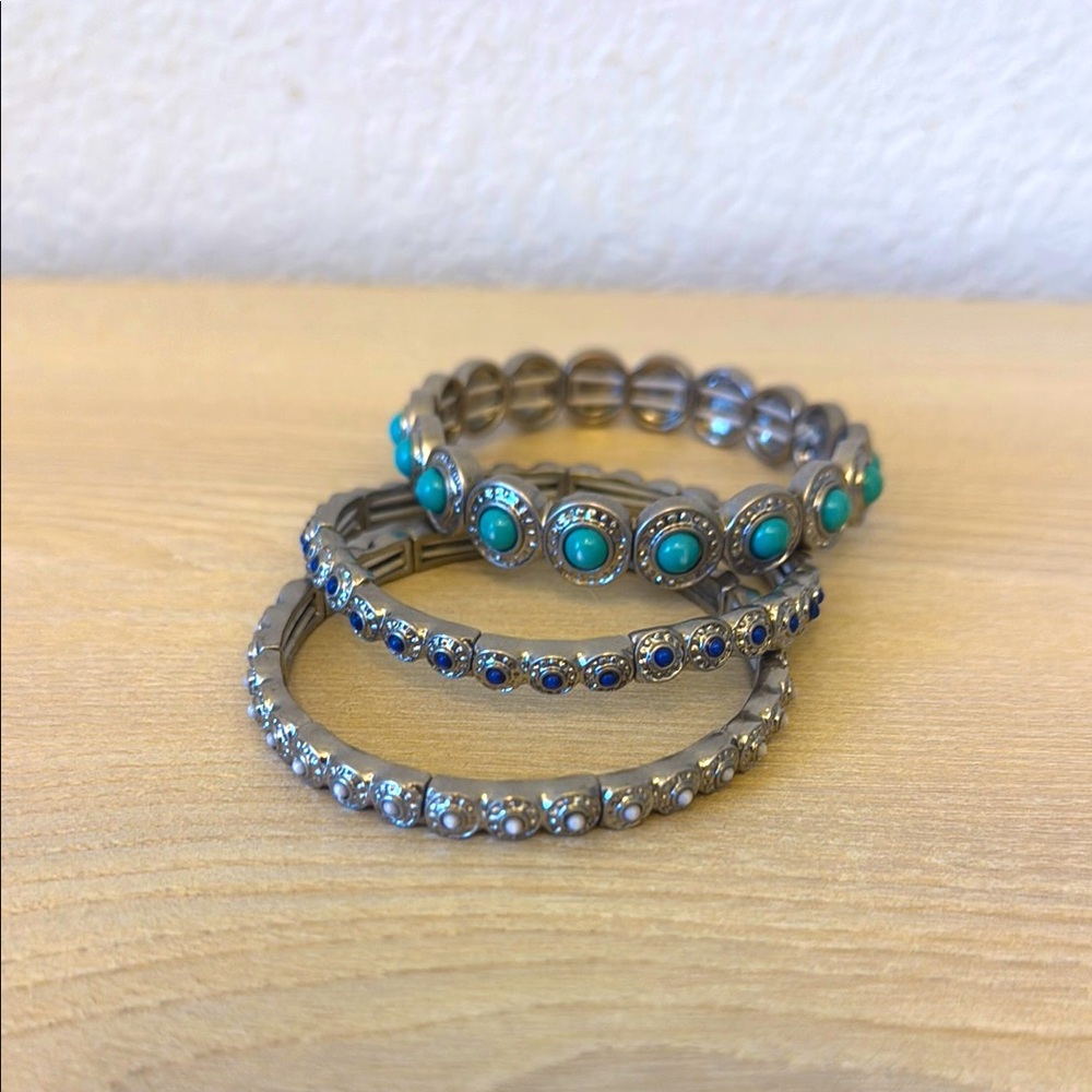 Set of three sliver & gemstone stretch bracelets